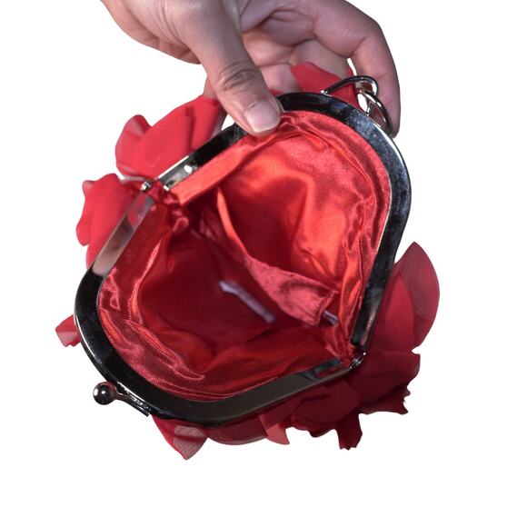Red Rose Satin & Chiffon Mini Clutch Purse w/ Crystal Handle NWT Romanticcore - Picture 2 of 5